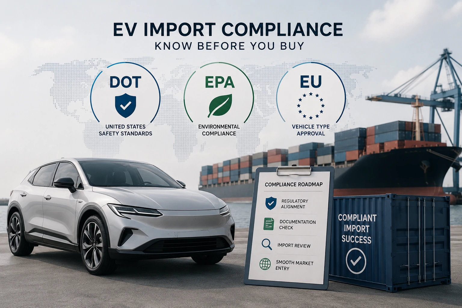 Стандарты DOT, EPA і ЕС: што павінны ведаць імпарцёры электрамабіляў перад купляй
